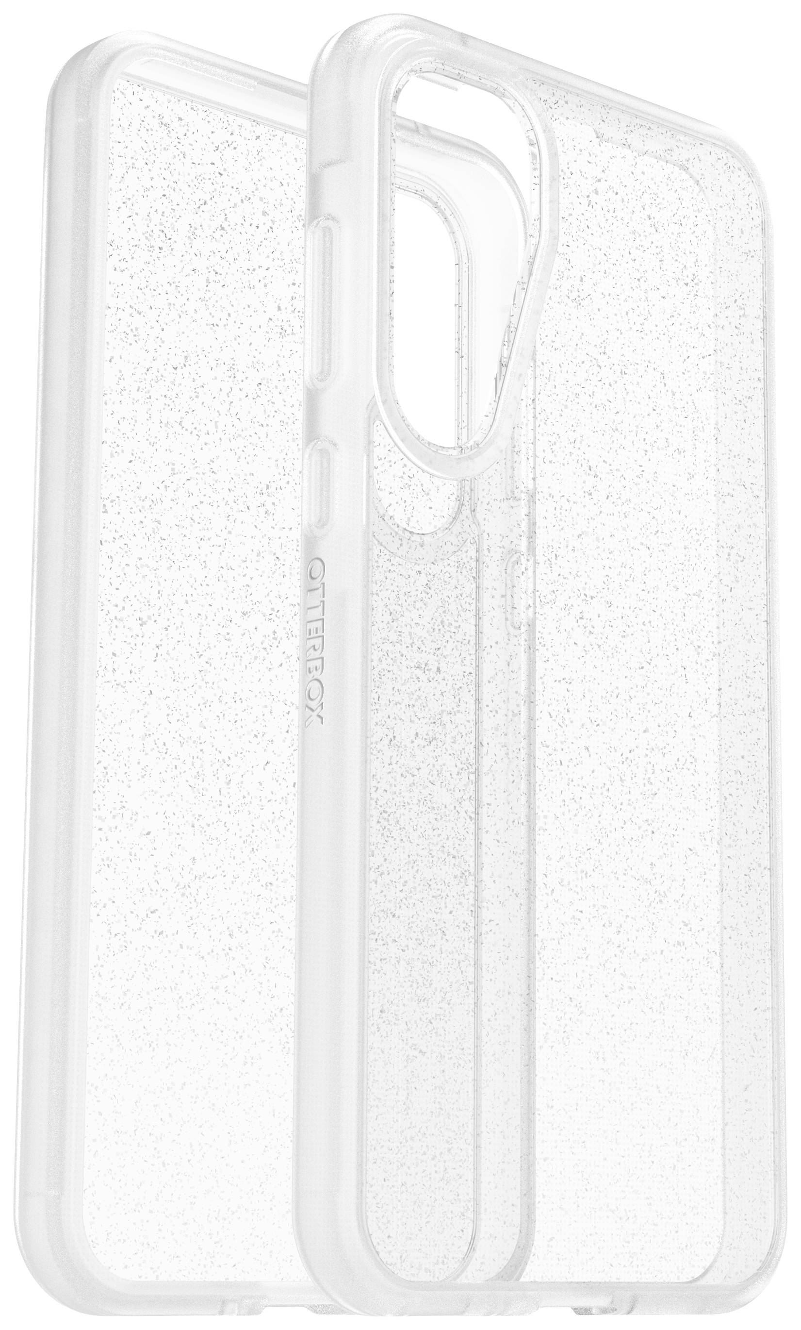 Przezroczyste etui na smartfona z efektem brokatu, zapewniające ochronę i stylowy wygląd.