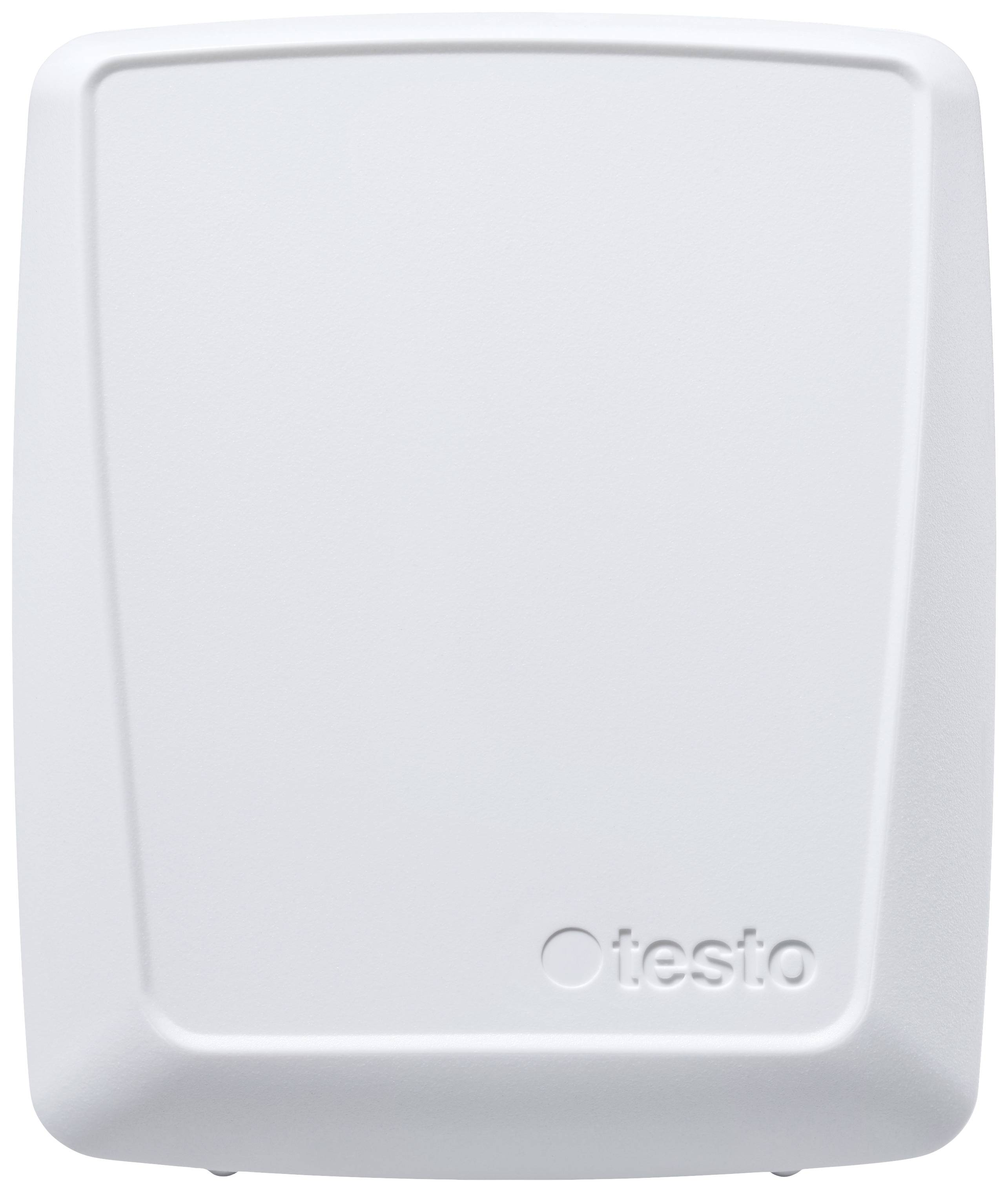 Białe urządzenie elektroniczne z gładką obudową. W dolnym prawym rogu jest wytłoczone logo 'testo'.