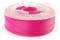 Szpula z różowym (różowym/fuksją) materiałem do druku 3D na przezroczystej rolce plastikowej.