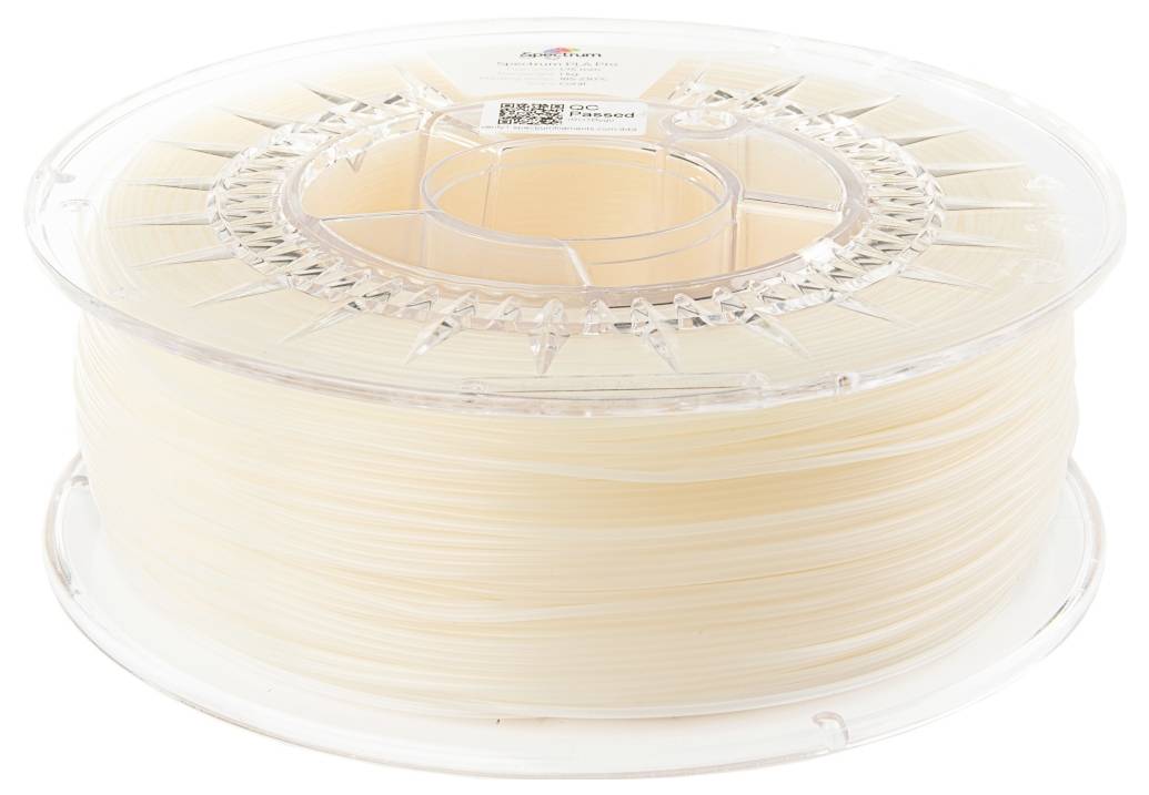 Szpula z białym materiałem do druku 3D, stosowanym do wytwarzania obiektów w technologii druku trójwymiarowego.