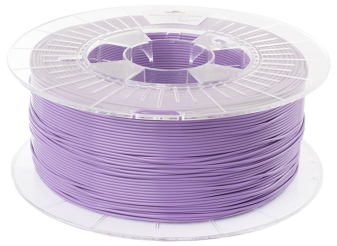 Przezroczysta szpula z fioletowym materiałem do druku 3D, nawinięta i gotowa do użycia w projektach druku przestrzennego.