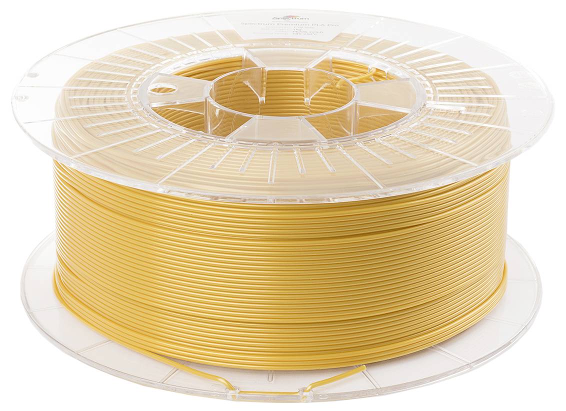 Przezroczysta szpula z żółtym filamentem do drukarki 3D, nawinięta i gotowa do użycia.