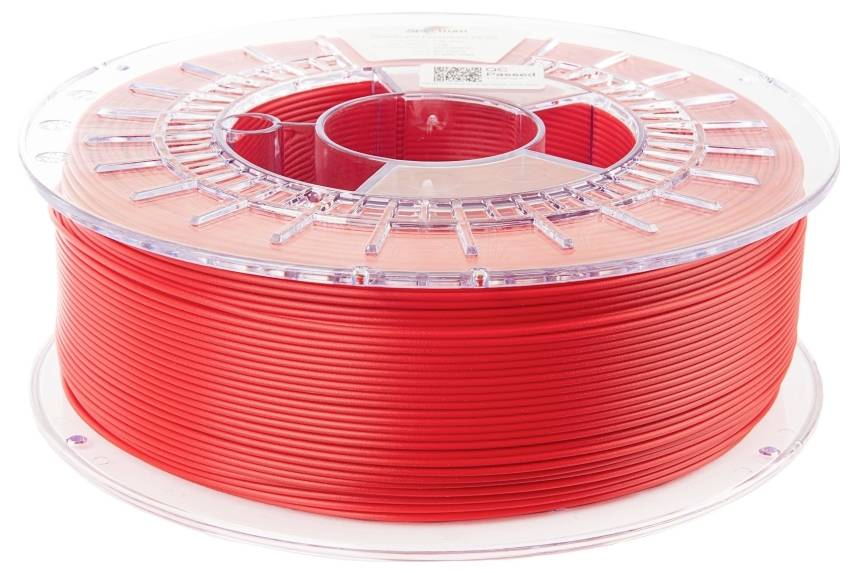 Szpula z czerwonym tworzywem sztucznym do druku 3D, gotowa do użycia w drukowaniu przestrzennym.