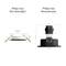 'Philips Hue Slim Downlight' po lewej stronie przedstawia okrągłe światło o średnicy 90 mm i głębokości 27 mm. Po prawej stronie 'Philips Hue Recessed Spot', również o średnicy 90 mm.