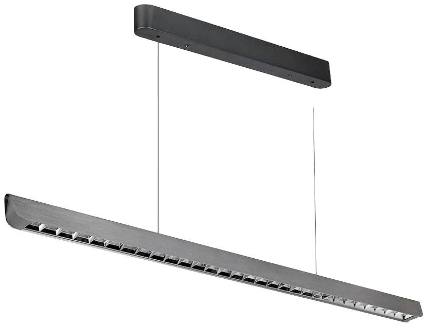 Nowoczesna, podłużna, czarna lampa wisząca z przewodami, idealna do minimalistycznego wystroju wnętrz.