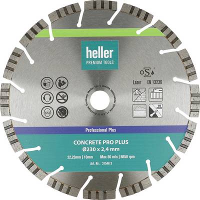 Okrągła tarcza diamentowa Circular Heller Premium Tools o nazwie "Concrete Pro Plus" do cięcia betonu, 230 x 2,4 mm, maks. 6650 obr./min.