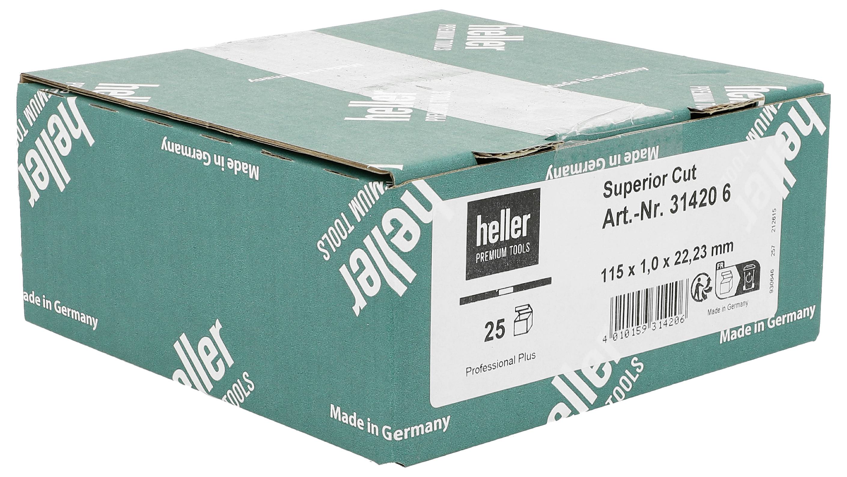 Skrzynka narzędziowa Teal Heller premium oznaczona napisem „Superior Cut" i „Art.-Nr. 31420 6", z numerem „25" i napisem „Made in Germany".