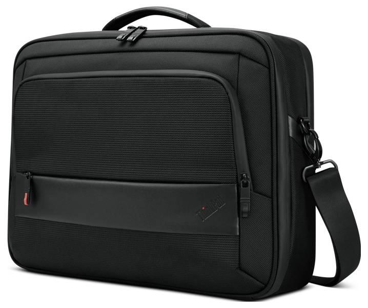 Czarna torba na laptopa z uchwytem i paskiem na ramię, z przednią kieszenią zamykaną na zamek błyskawiczny dla dodatkowej przestrzeni do przechowywania.
