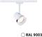 Biała lampa sufitowa na szynie w kolorze RAL 9003.