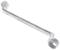 Srebrny klucz do rur z dwoma różnej wielkości, ukośnie wygiętymi końcówkami, służący do dokręcania lub odkręcania śrub i nakrętek.