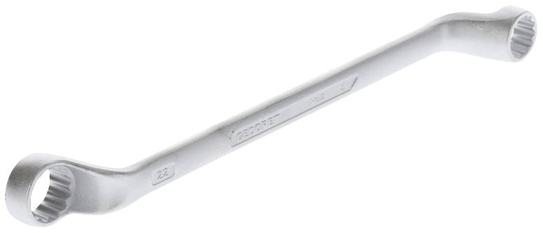 Srebrny klucz nastawny z dwoma końcówkami o różnych rozmiarach leży na białym tle.