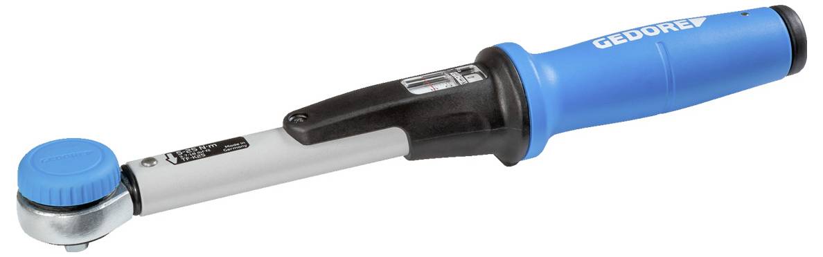 Niebieskouchwytowy klucz dynamometryczny Gedore z okrągłą tarczą pomiarową.