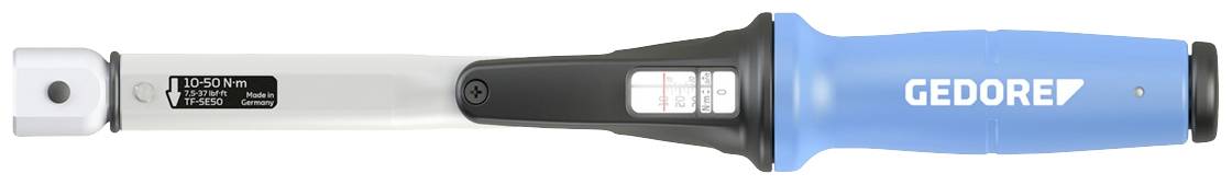 'Klucz dynamometryczny GEDORE z niebieskim uchwytem i skalą do ustawiania momentu obrotowego. Numer modelu 'GEDORE TSN'.'
