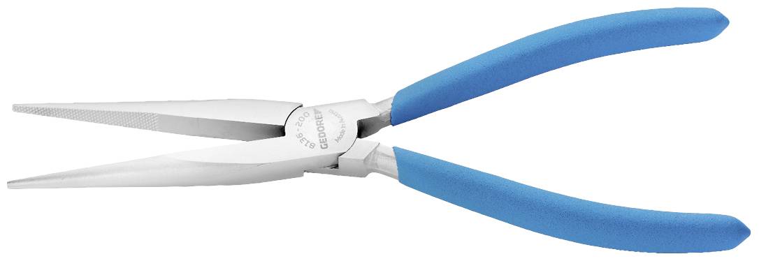 Szczypce precyzyjne z niebieskimi uchwytami, odpowiednie do delikatnych prac wymagających precyzji oraz prac w trudno dostępnych miejscach.