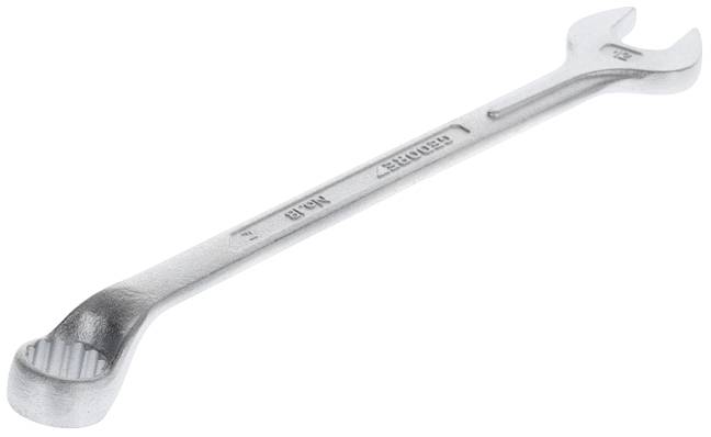 Srebrny klucz nastawny z otwartą i zamkniętą stroną, przeznaczony do prac ślusarskich.