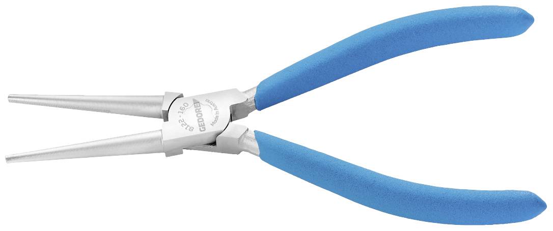 Szczypce okrągłe z niebieskimi uchwytami, używane do wyrobu biżuterii lub prac z drutem.