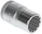 Metalowy klucz nasadowy o rowkowanej powierzchni, na zdjęciu oznaczony rozmiarem 16 mm.