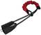 Czarny zamek rowerowy z czerwoną tkaniną osłonową, składający się z wytrzymałego kabla i solidnego mechanizmu zamykającego.