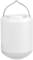 Biały plastikowy pojemnik z uchwytem, prawdopodobnie przenośne światło lub latarnia.