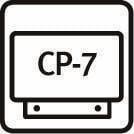 Prosty symbol z napisem 'CP-7' w prostokącie, stanowiący wskazówkę lub kod.
