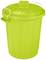 Zielony plastikowy kosz na śmieci z pokrywą i dwoma białymi uchwytami, stojący w pozycji pionowej.