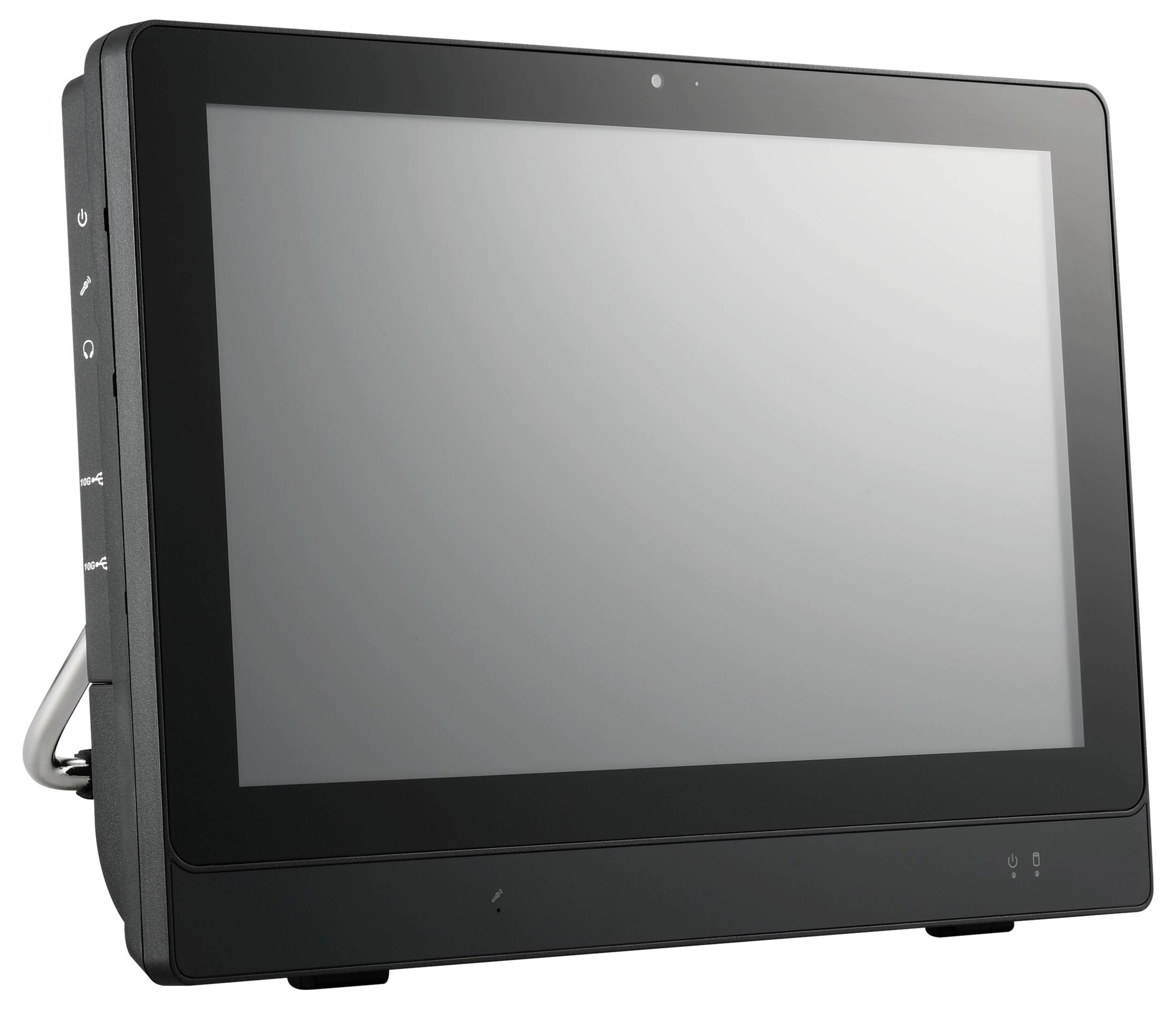 Czarny ekran komputerowy z powłoką antyrefleksyjną, lekko pochylony w lewą stronę. Model bez rozpoznawalnego oznaczenia marki.