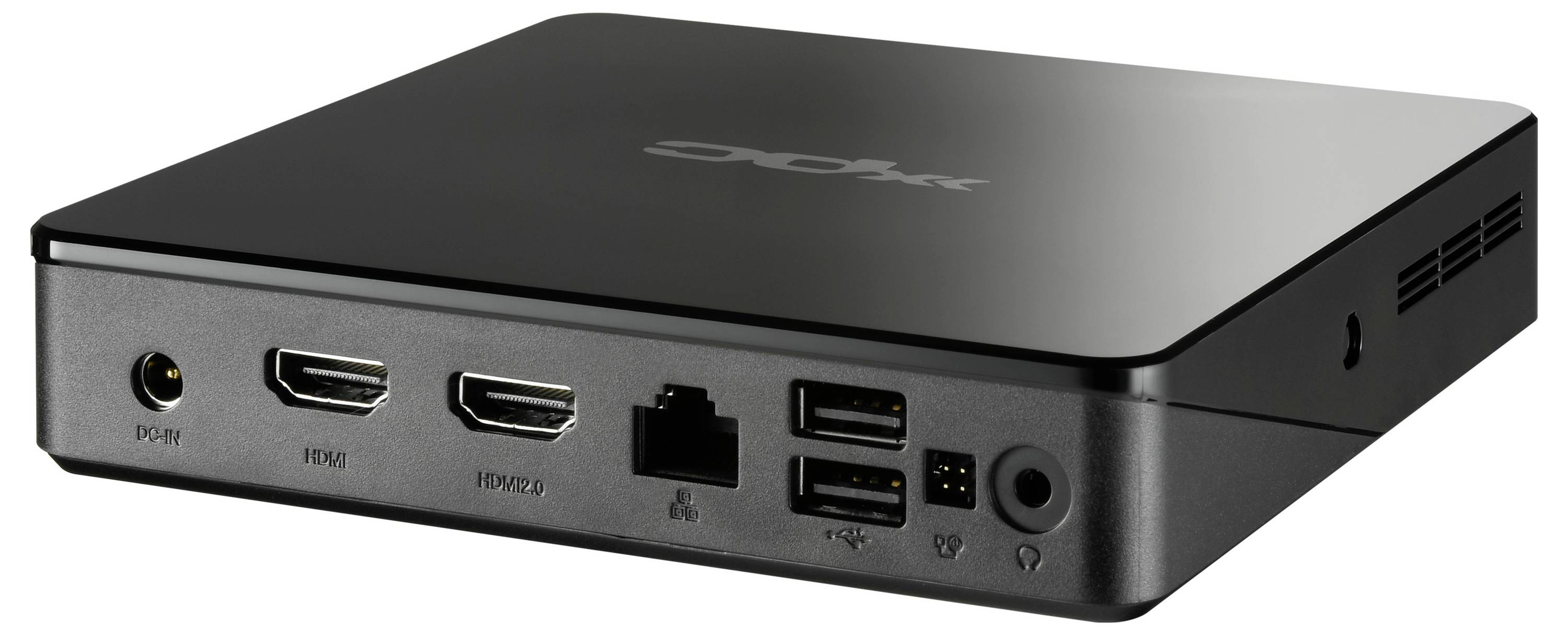 Czarny, prostokątny odtwarzacz multimedialny z wyjściami HDMI, portem Ethernet i złączami USB.