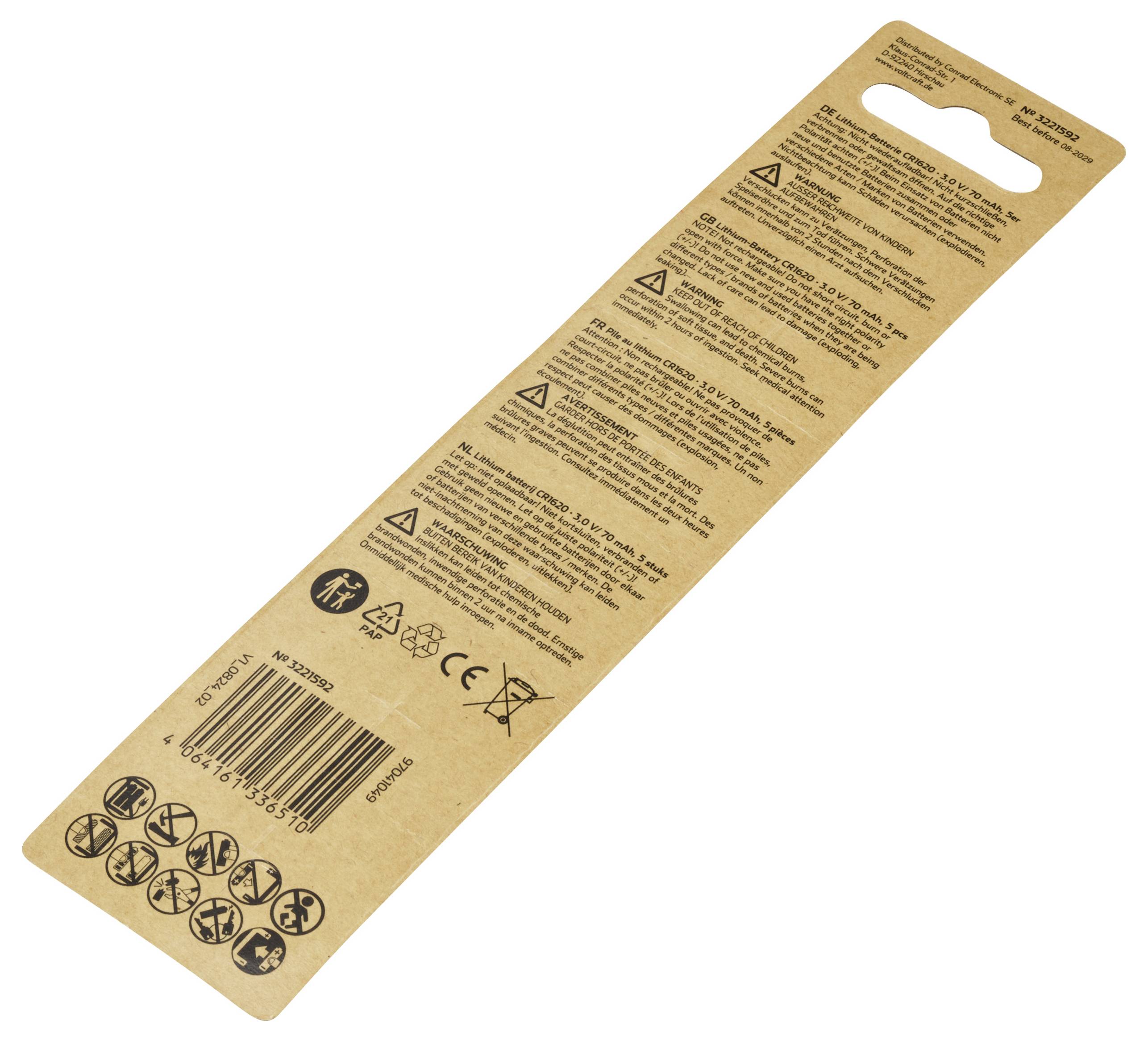 Brązowy tył opakowania produktu z różnymi ostrzeżeniami oraz symbolami dotyczącymi bezpieczeństwa, recyklingu i ograniczeń wiekowych.