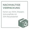 Opakowanie ekologiczne z 100% makulatury oraz folii termokurczliwej zawierającej 30% materiału z recyklingu. Piktogram symbolu recyklingu.