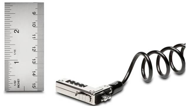 Czarny, spiralny zamek linowy z kodem numerycznym i uchem, odpowiedni do zabezpieczania różnych przedmiotów.