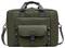 Oliwkowozielona torba na laptopa z paskami do noszenia i kilkoma zewnętrznymi kieszeniami, idealna na podróże służbowe lub do codziennego użytku.