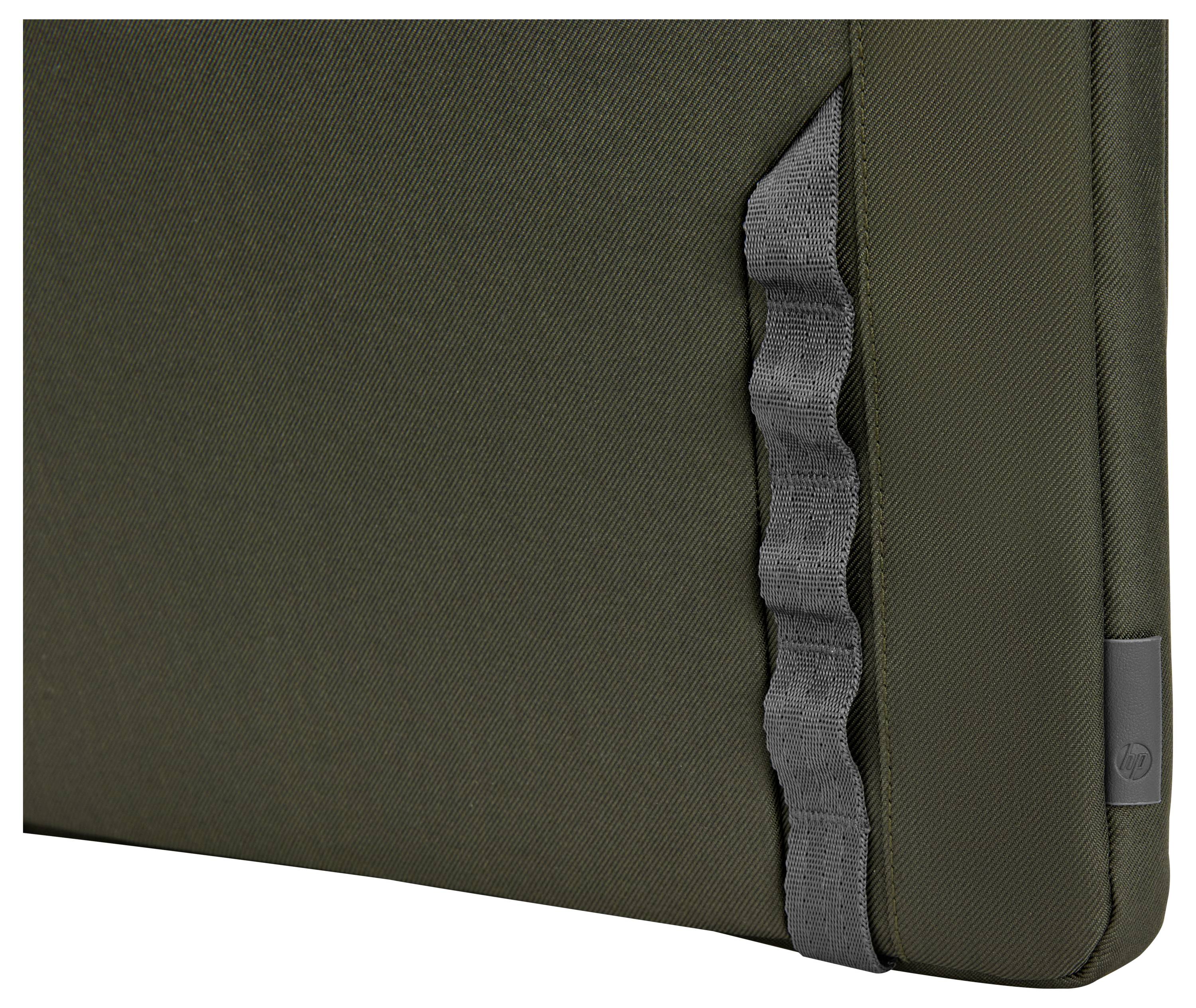 Zielona obudowa na laptopa z szarym, falistym paskiem z boku. Funkcjonalne, ochronne etui na przenośny komputer.