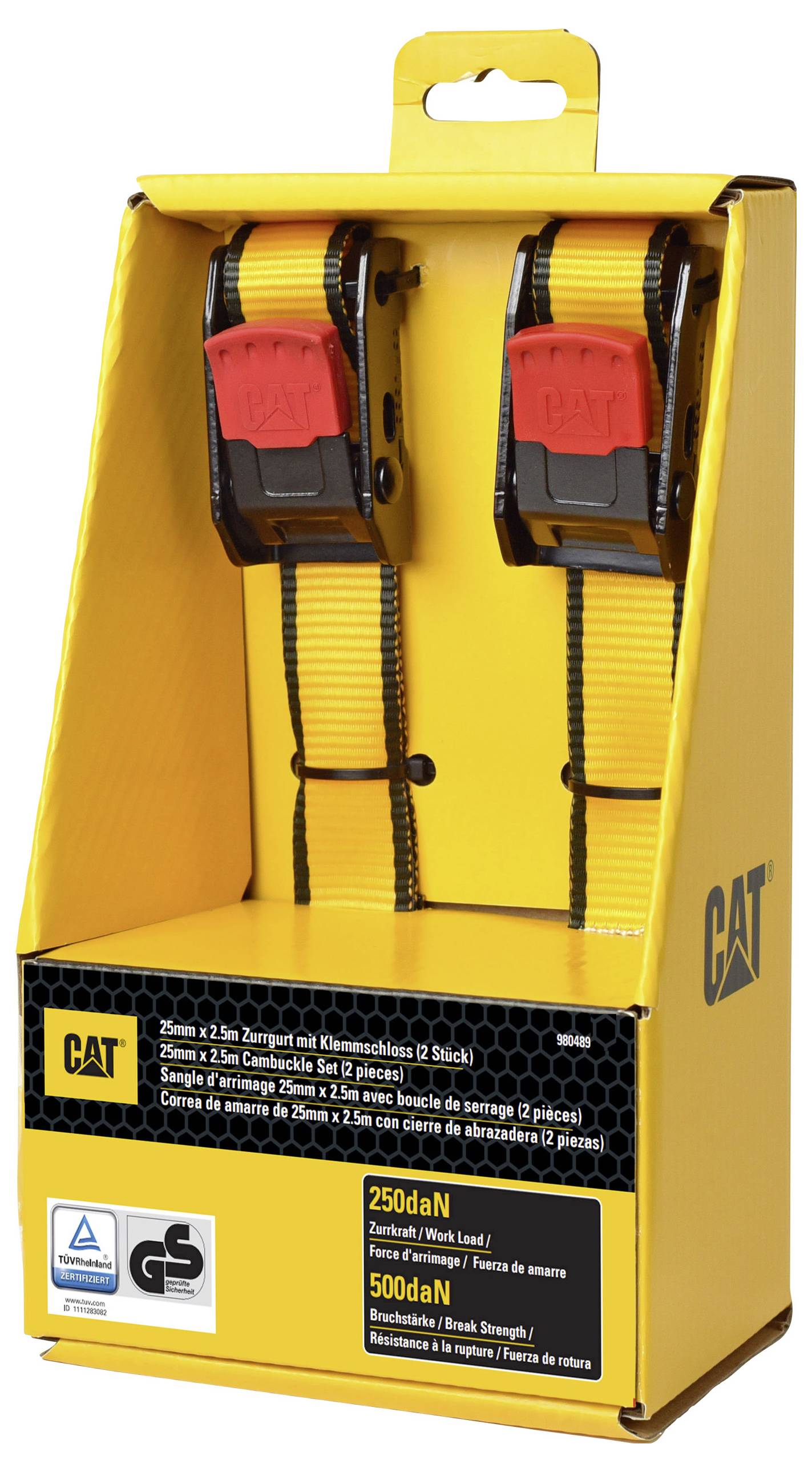 Кріпильний ремінь Caterpillar 980489IE Тягова сила кріплення LC (окреме / пряме) = 500 даН (Д x Ш) Кріпильний затискач 2,5 м x 25 