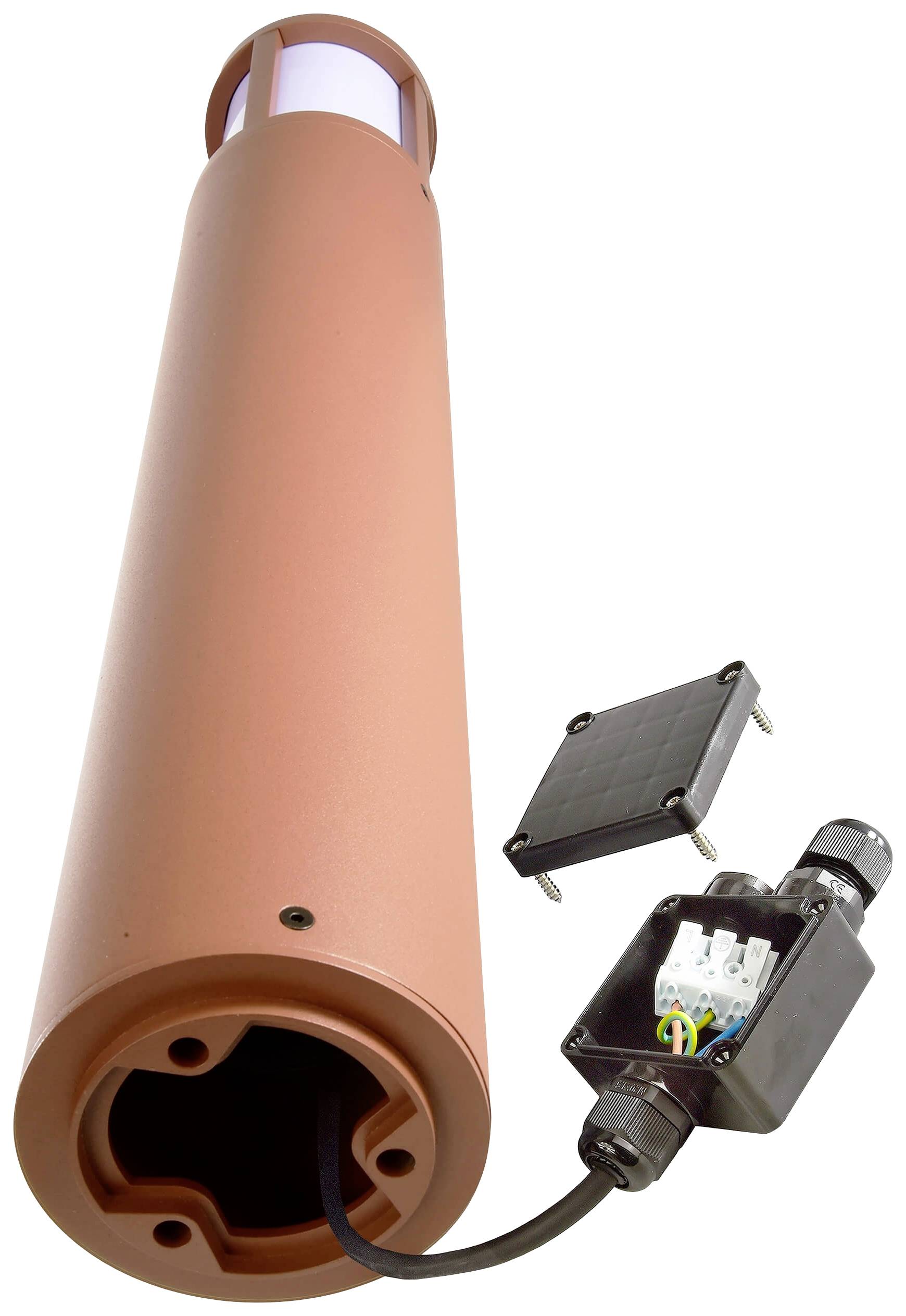 'Urządzenie cylindryczne z ogniwami słonecznymi i przewodowym złączem, używane do zastosowań technologicznych lub oświetlenia ulicznego.'