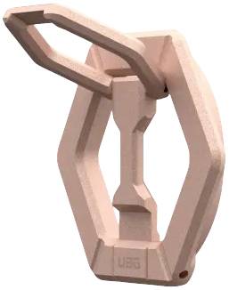 Różowy, geometrycznie ukształtowany haczyk z tworzywa sztucznego zamocowany na ścianie.