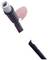 Czarny kabel z okrągłą, szarą metalową częścią na jednym końcu. Różowa plastikowa część jest widoczna w pobliżu końcówki.