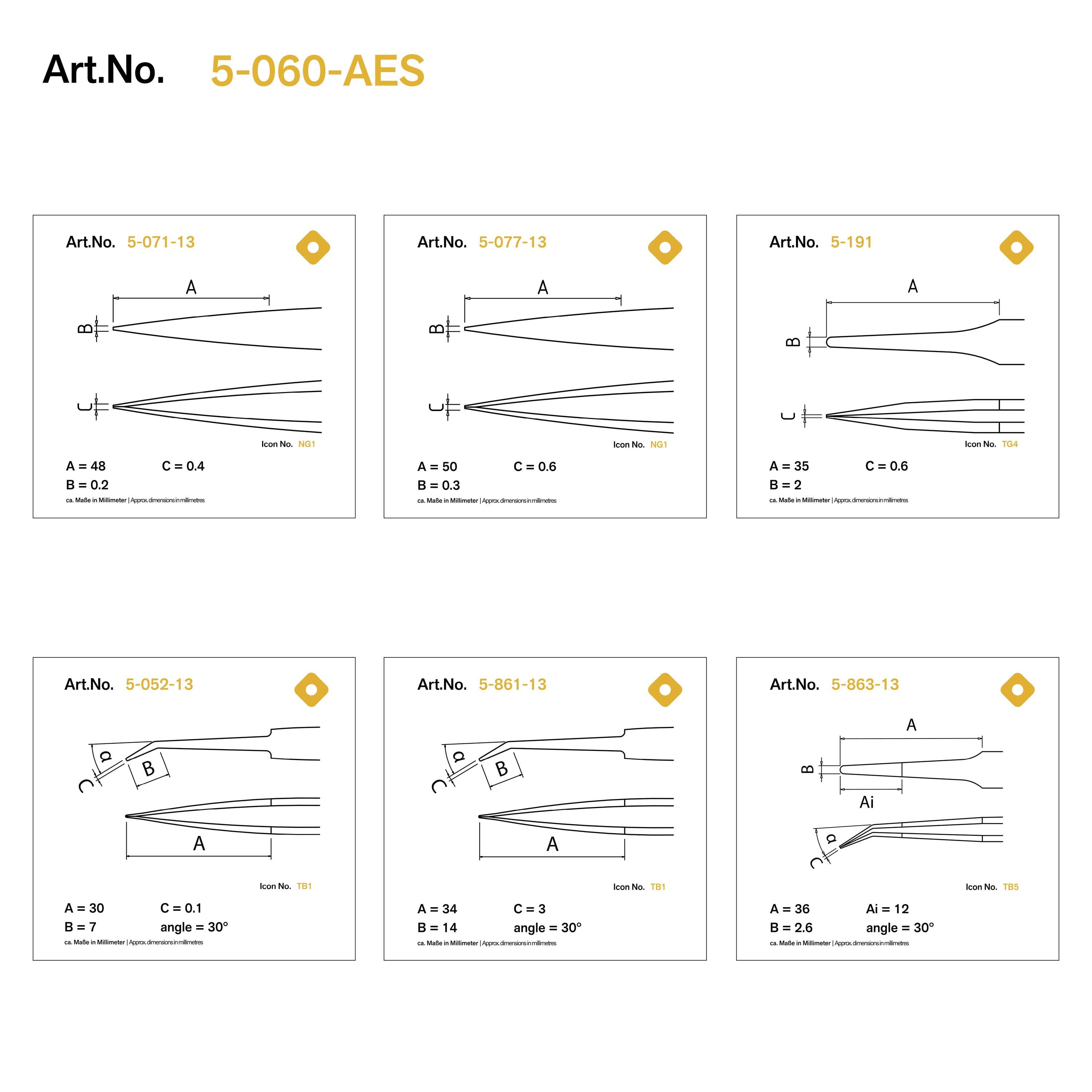 Набір пінцетів Bernstein Tools for Electronics ESD, універсальний продукт 5-060-AES