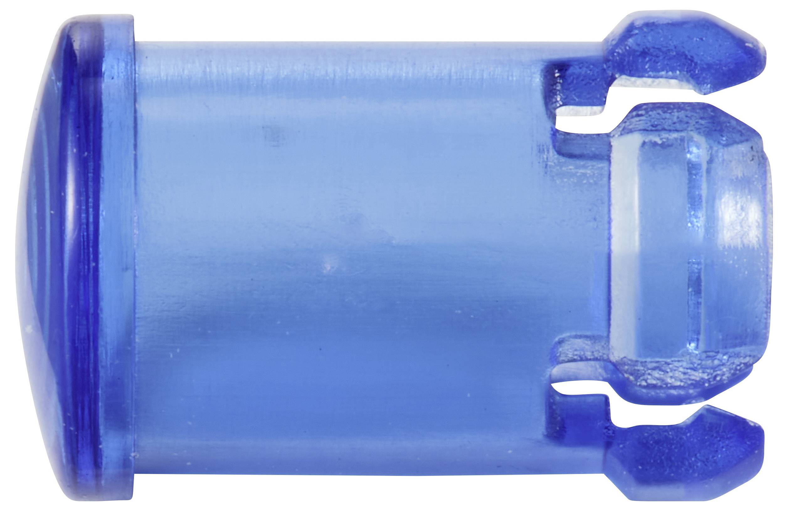 Niebieski wtyk plastikowy z trzema wcięciami po jednej stronie, stosowany do podłączenia w urządzeniach elektronicznych.