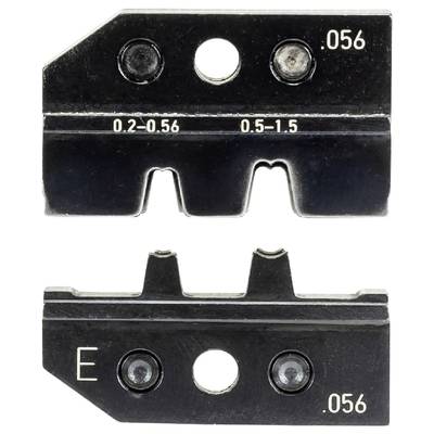 Dwie czarne metalowe płyty z otworami i oznaczeniami '0.2-0.56', '0.5-1.5', '056', 'E'. Stosowane w elektronarzędziach.