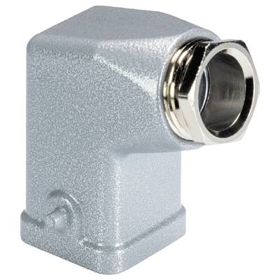 Adapter kątowy metalowy o sześciokątnym kształcie z mechanizmem śrubowym, prawdopodobnie do łączenia rur lub przewodów.