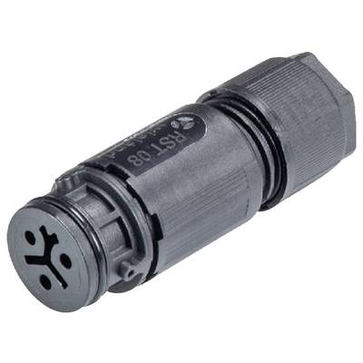 Elektryczny złącz wtykowy z sześcioma stykami, w cylindrycznej obudowie, w kolorze szarym, przeznaczony do zastosowań przemysłowych.