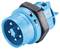 Niebieski elektryczny złącz z wieloma metalowymi stykami i czarnym pierścieniem mocującym. Odpowiedni do zastosowań przemysłowych.