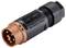 Czarno-pomarańczowy elektryczny wtyk z wieloma stykami, przeznaczony do zastosowań przemysłowych i połączeń elektrycznych.
