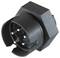 Czarny, sześciobiegunowy wtyk elektryczny w zbliżeniu, odpowiedni do określonych zastosowań przemysłowych lub technicznych.