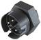 Czarny, okrągły elektryczny złącze z wieloma stykami, otoczony sześciokątną obudową.