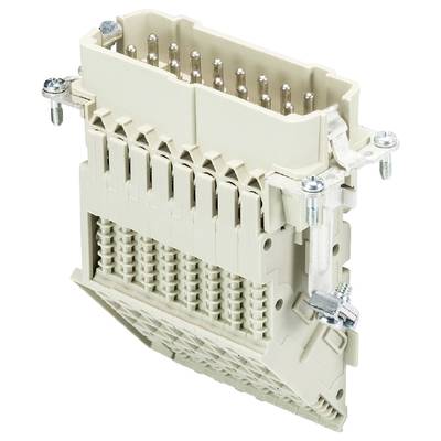 Złącze elektroniczne z wieloma stykami metalowymi w obudowie z tworzywa sztucznego, przeznaczone do zastosowań przemysłowych.