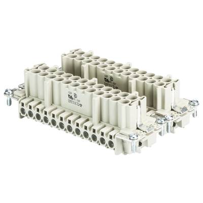 Przemysłowy złącze elektryczne z wieloma okrągłymi otworami stykowymi w prostokątnej obudowie, przeznaczone do połączeń elektrycznych.