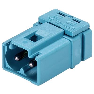 Niebieski wtyk z tworzywa sztucznego z dwoma metalowymi stykami, opisany z boku napisem 'GSt18/2 SL'. Elektryczny element połączeniowy.