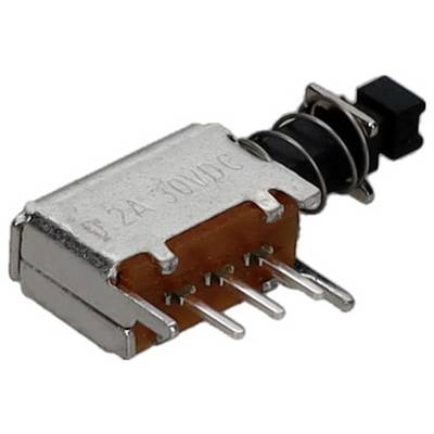 Srebrno-brązowy element elektroniczny z wieloma metalowymi stykami i zwiniętą rączką, prawdopodobnie przełącznik suwakowy do obwodów elektrycznych.