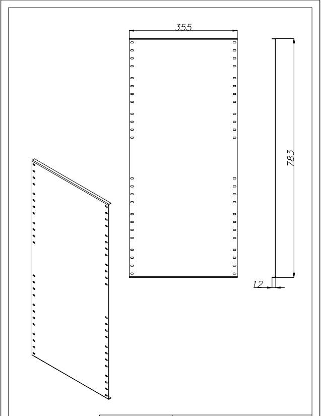 Rysunek techniczny przedstawia element prostokątny o wymiarach 355 x 283 x 12 mm, ukazany w widoku z przodu i widoku bocznym.